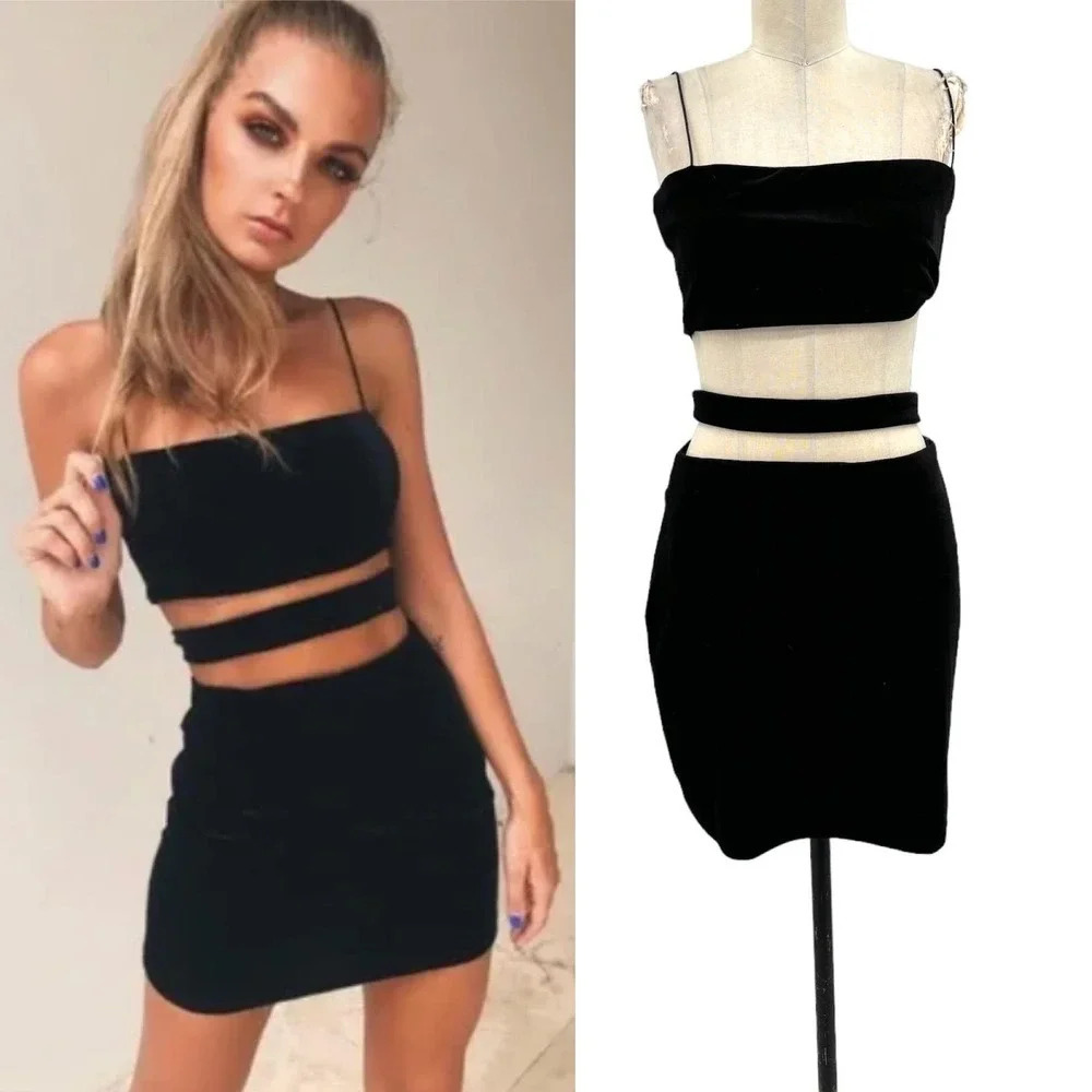 Tiger Mist Candice Velvet‎ Cutout Dress Black Mini Size Large
